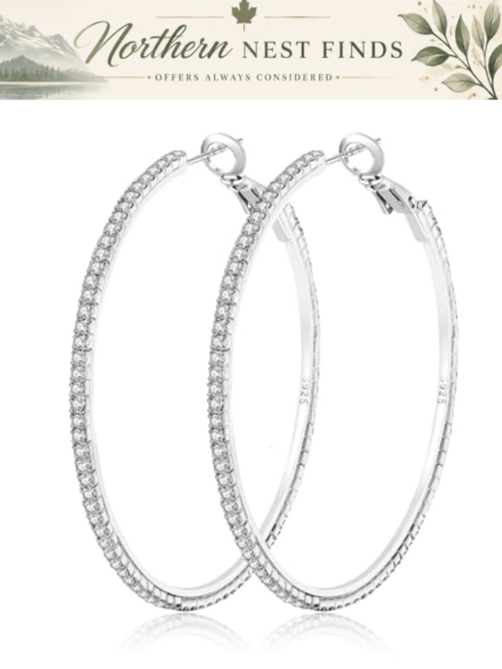 Rhinestone Hoop Earrings Sterling Silver Post Cubic Zirconia Thin Round